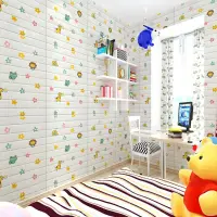 Tapet decorativ 3D autoadeziv pentru copii, model caramida cu animale si flori, 70 x 77 cm