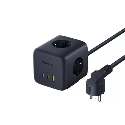 Prelungitor Baseus EnerFill FA11, 3 x Schuko - 1 x USB-A - 2 x USB-C, Negru E00082100123-00