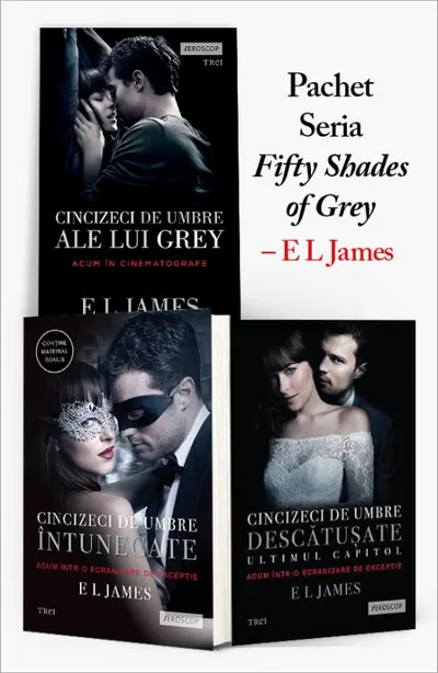 Pachet Seria „Fifty Shades of Grey” – E L James. Cincizeci de umbre ale lui Grey (Vol. 1)/Cincizeci de umbre întunecate (Vol. 2)/Cincizeci de umbre descătuşate (Vol. 3)