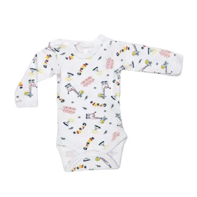 Body 4 capse maneca lunga RB07 alb/imprimeu girafe, Rombaby | 12/18 luni