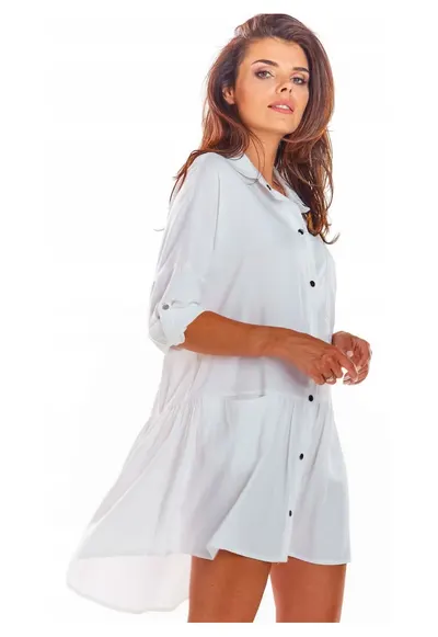 Rochie mini tip camasa asimetrica lejera din viscoza - - Alb