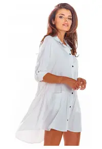 Rochie mini tip camasa asimetrica lejera din viscoza - - Alb