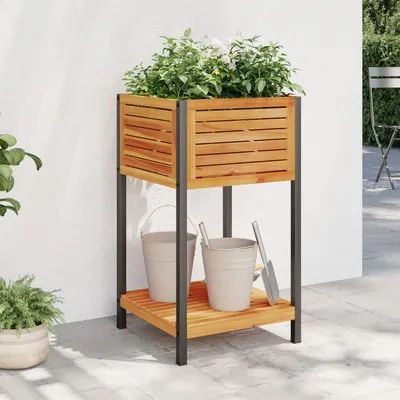 Gossi jardiniera de gradina cu raft 45x45x80cm lemn masiv acacia/otel