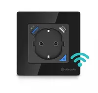 Priza de perete cu WiFi AlecoAir G40 Black, Control vocal asistenti digitali, Telecomanda, USB-A, USB-C, Programare aplicatie