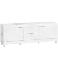 HOMCOM Dulap TV pentru televizoare de până la 190,5 cm, centru de entertainment modern cu 2 dulapuri și 2 sertare, Alb lucios | Aosom Romania