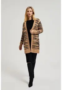 Cardigan bej cu maneci lungi si model animal print - Bej
