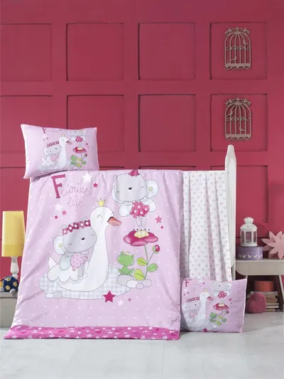 Set lenjerie 6 piese Bumbac Ranforce White Swan 120x60 cm