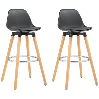 HOMCOM Set 2 Scaune de Bar Moderne din Piele Ecologică, Scaune Înalte de Bucătărie, Negru | Aosom Romania