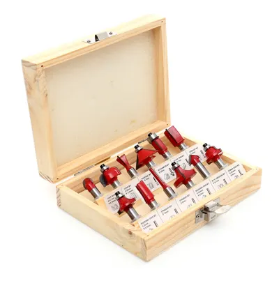 Set 12 freze pentru lemn 8 mm, profile drepte, V, 45°, core box si coada de delfin, pentru masina de frezat verticala, KRAFTNER KF-3088