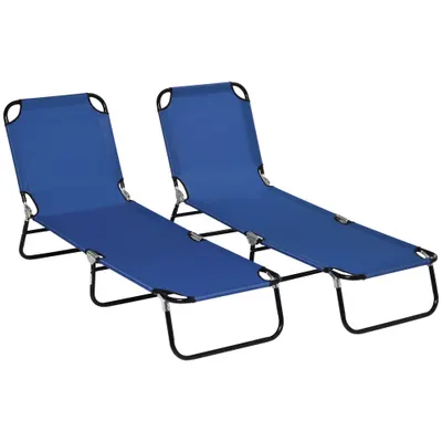Outsunny Set de 2 șezlonguri pliante pentru grădină cu spătar reglabil în 5 poziții până la 120kg | Aosom Romania