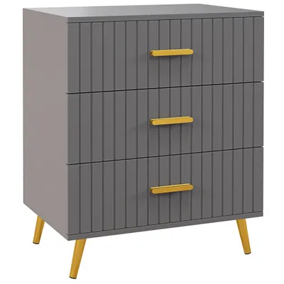 HOMCOM Comodă pentru Dormitor, Dulap Modern cu 3 Sertare, Sertar de Depozitare cu Picioare din Aluminiu, 60x40x71.5 cm, Gri Închis