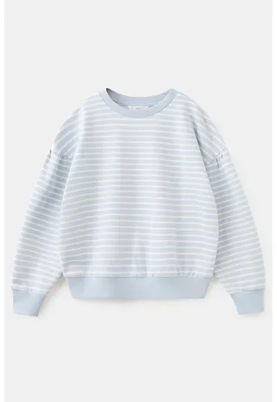 Bluza de trening cu dungi si maneci cazute - Albastru pastel/Alb optic