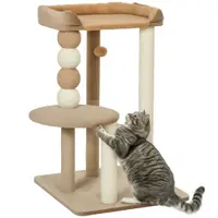 PawHut Pom de zgârieturi cu 2 etaje, minge de joc, stâlpi de zgârieturi, bile de zgârieturi, până la 7 kg, 56 x 54 x 86 cm, Maro | Aosom Romania