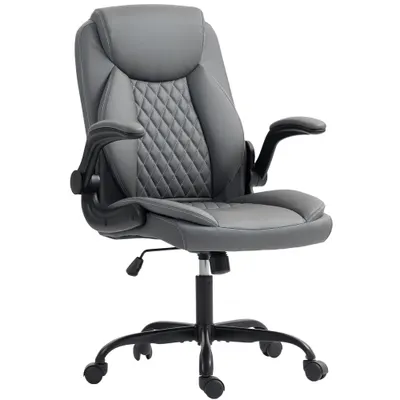 HOMCOM Fotoliu de birou, fotoliu birou ergonomic cu suporturi pentru brațe rabatabile, înălțime reglabilă, funcție de balansare, gri | Aosom Romania