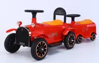 Masinuta electrica de epoca pentru copii Nichiduta Modern Classic Red 12V cu Vagon pentru al doilea copil, 2 motoare, Spatar inalt, Roti din plastic rezistent, Faruri cu lumini LED, Pornire la buton, Pedala de acceleratie
