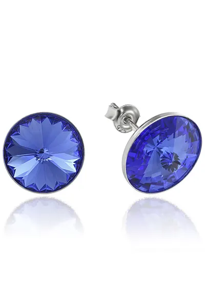 Cercei Argint 925 placat cu rodiu cu cristale Swarovski® Rivoli 12mm - Albastru safir