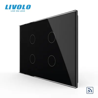 Intrerupator cvadruplu, standard italian, control telecomanda RF, cu panou sticla, 3M Negru