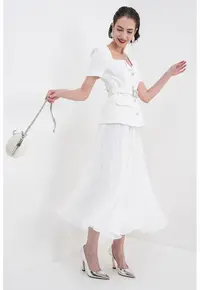 Rochie combi cu pliuri - Alb optic