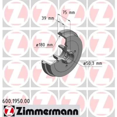 Tambur frana ZIMMERMANN 600.1950.00