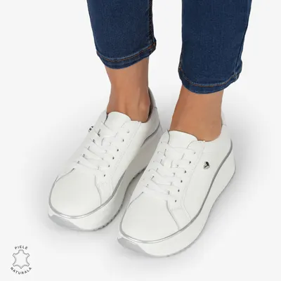 Pantofi CASUAL PIELE NATURALA cu talpa inalta CRL1275 Alb