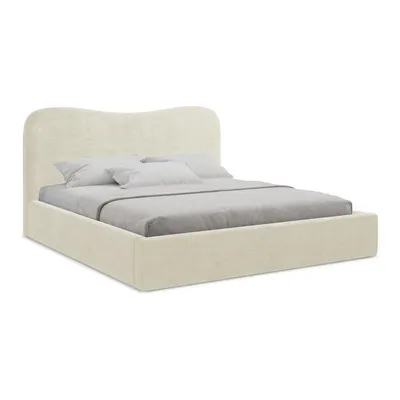 Pat matrimonial bej tapițat cu spațiu de depozitare cu somieră 160x200 cm Kahai – Makamii