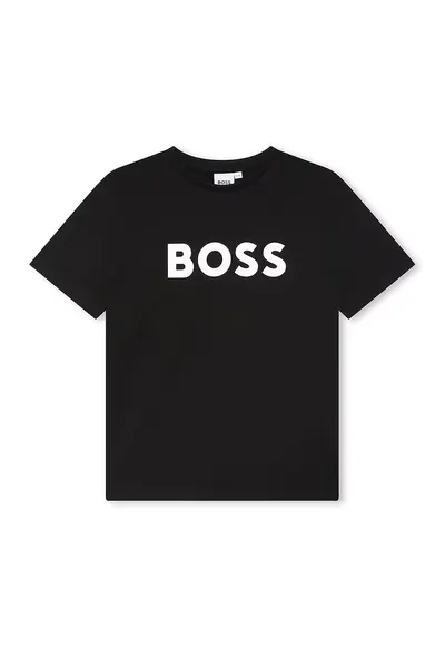 Tricou din bumbac cu imprimeu logo contrastant - Negru