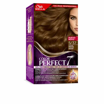 Vopsea permanentă, Wella, Color Perfect 7 5/37, păr gri, maro, 60 ml