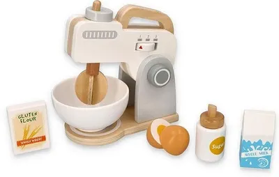Set din lemn Lelin - Mixer cu produse, alb