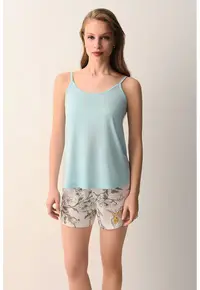 Pijama regular fit fara maneci - Albastru glaciar