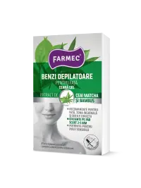 Benzi Depilatoare Pentru Față Cu Ceară Gel, Extract De Bambus și Matcha, Farmec, 20 Buc