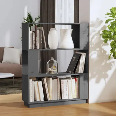 vidaXL Bibliotecă/Separator cameră, gri, 80x25x101 cm lemn masiv pin