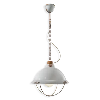 Sospensione D.40 Con Gabbia / Pendant D.40 Retro Industrial Finish Vib - Vintage Bianco C1680
