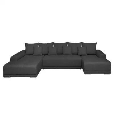 Coltar extensibil MARIBO U, cu arcuri si lada depozitare, colt stanga, gri inchis, 350x203x90 cm
