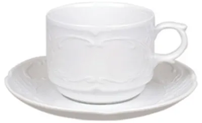 Ceașcă cu farfurioară Gural Porcelain - Flora, 120 ml, alb