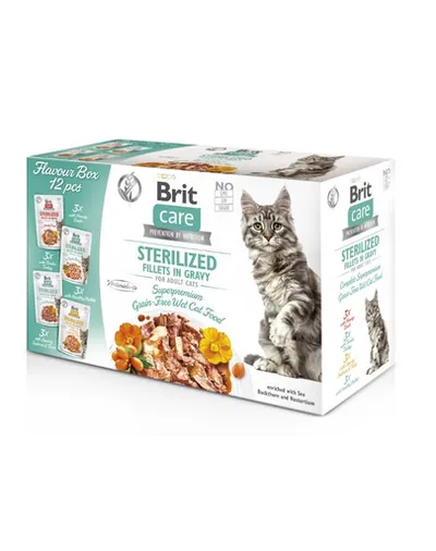 BRIT Care Cat Sterilized Fillets in Gravy Box 24x85 g pachet mixt hrană umedă pisici sterilizate, fileuri în sos