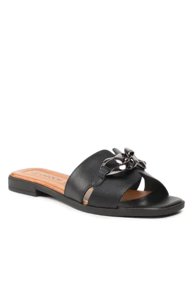 Papuci flip-flop dama - Piele naturala - Negru - Negru