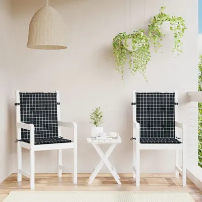 vidaXL Perne de scaun spătar jos, 2 buc. negru, model carouri, textil