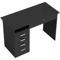 HOMCOM Birou modern cu 5 sertare, blat mare, 1 compartiment deschis, sertar închis cu cheie, 110 x 50 x 76cm, negru | Aosom Romania