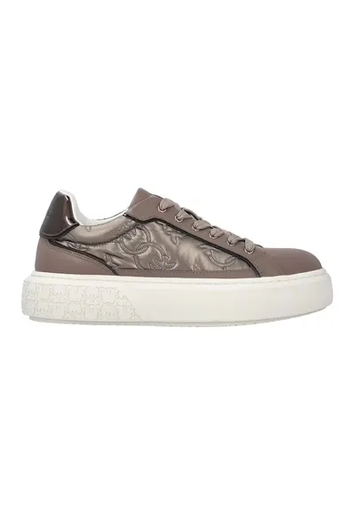 Pantofi sport de piele cu insertii de material textil - Maro inchis/Alb murdar