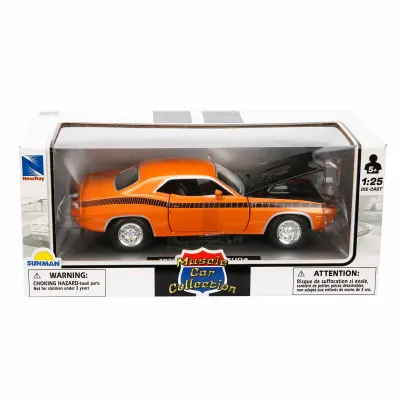 Masina metalica, New Ray, Plymouth Cuda, Portocaliu, 1:25