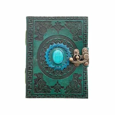 Jurnal vintage, 17.5x12.5cm, piele naturala, piatra albastra, Krashell