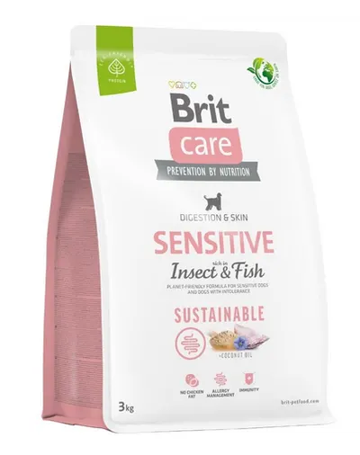 BRIT CARE Dog Sustainable Sensitive Insect&Fish hrana caini cu sensibilitati ale pielii, blanii 3 kg cu peste si insecte