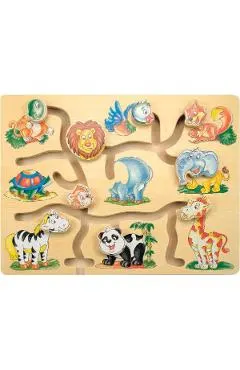 Labirint cu portrete de animale in miscare din lemn