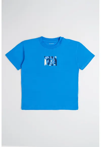 Tricou cu logo si decolteu la baza gatului - Albastru royal