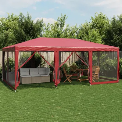 Gossi cort de petrecere cu 10 pereti din plasa, rosu, 6x4 m, hdpe