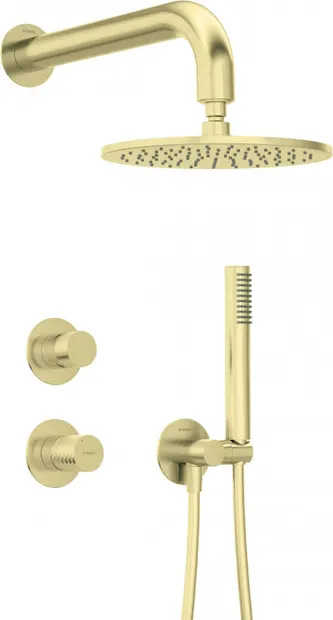 Set de dus incastrat, cu palarie, para de dus si baterie, auriu, Deante Silia Hexa