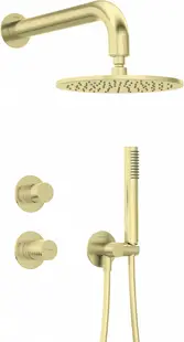 Set de dus incastrat, cu palarie, para de dus si baterie, auriu, Deante Silia Hexa