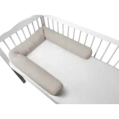 Aparatoare pentru patut, MimiNu, Tip rulou, Cu husa detasabila, Lungime 180 cm, Din bumbac certificat Oeko Tex Standard 100, Colectia Royal, Beige