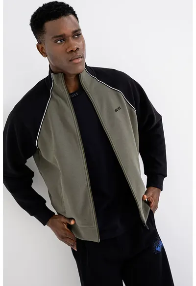 Bluza de trening cu fermoar si maneci raglan Join - Negru/Verde sparanghel