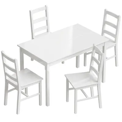 HOMCOM Set de dining 5 piese pentru 4 persoane, masă dreptunghiulară și scaune din lemn masiv, pentru spații mici, alb | Aosom Romania